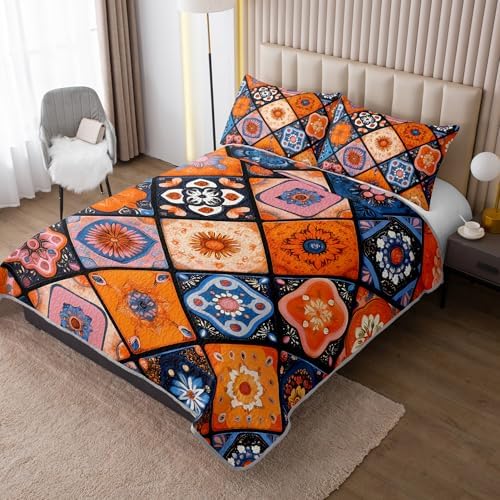 HOSIMA Bohemia Style Patchwork Floral Quilt Set King with 2 Pillowcases. - Image 2