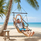 ONCLOUD Upgraded Unique Hammock Sky Chair, Air Deluxe Hanging Swing Seat with Rope Through Beech Wood Bar Safer Relax with Drink Holder & Fuller Pillow for Indoor Outdoor Patio Yard 250LBS (Tan) - Image 5