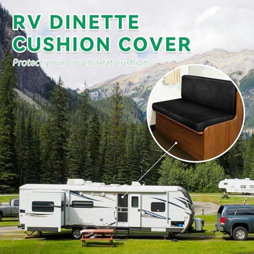 molasofa Leather Like RV Dinette Cushion Covers, RV Booth Seat Cover Stretchable Camper Cushion Couch Covers Washable Slipcovers for RV Camper Car Bench (2 Bench Cover & 2 Backrest Cover, Black-02) - Image 3