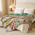 Boho Throw Blanket, 100% Soft Cotton Floral Quilt, King 90"x 98" - Image 7