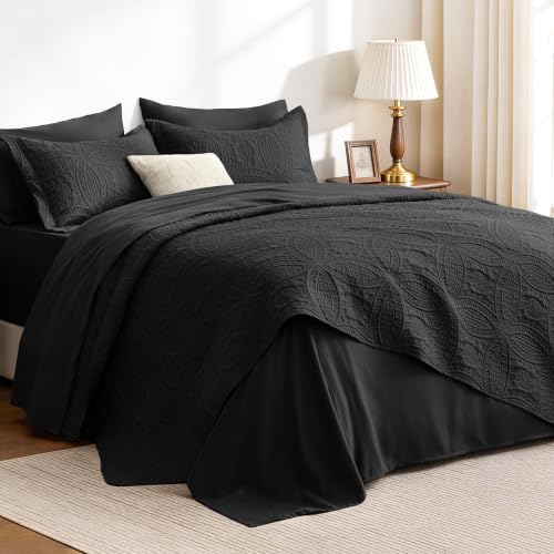 Love's cabin Quilts for Queen Bedspreads, 7 Pieces Bed in a Bag, Black by Lovescabin