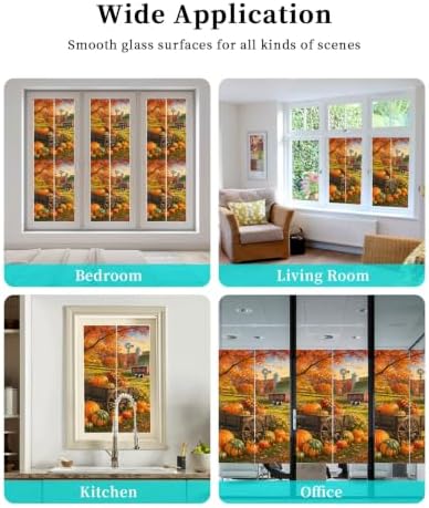 Window Privacy Film Frosted, Fall Pumpkins Reusable Static Cling Window Tints, Thanksgiving Farmhouse Harvest Maple Leaves Heat Control Windows Films for Offices, Balcony, 29.5 x 118 Inches - Image 7