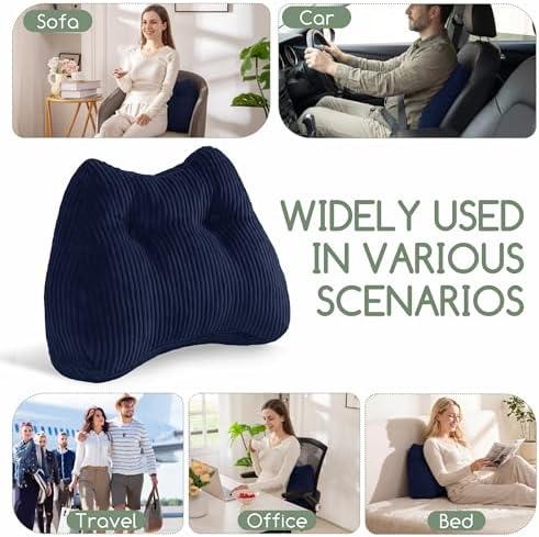 Lumbar Support Pillow for Recliner Chair/Accent Chair/Couch/Office Chair, Tufted Corduroy Back Support Cushion for Elderly, M-Shaped Recliner Cushions for Back Rest, Pain Relief, Reading, Navy - Image 4