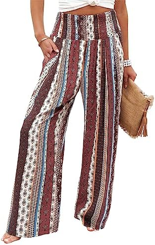 Angerella Womens Elastic High Waisted Palazzo Pants Casual Wide Leg Long Lounge Pant Trousers with Pocket by Angerella