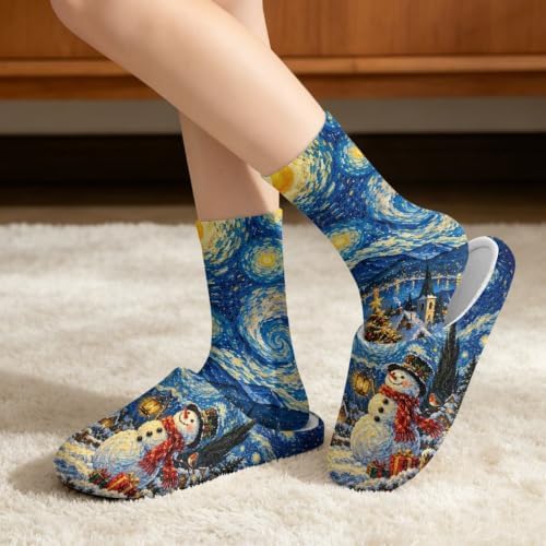Jeiento Winter Fuzzy Slipper and Crew Socks for Women,Adult Slip-on Close Toe House Slipper,Flat Comfort home Slides - Image 2