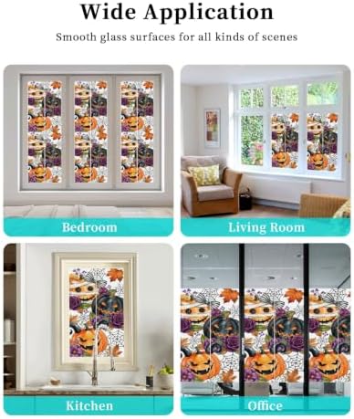Window Privacy Film Frosted, Pumpkins Halloween Non-Adhesive Static Cling Window Tint, Black Horror Purple Floral Botanical Insulated Windows Frosted Films for Living Room, 35.4 x 78.7 Inches - Image 7