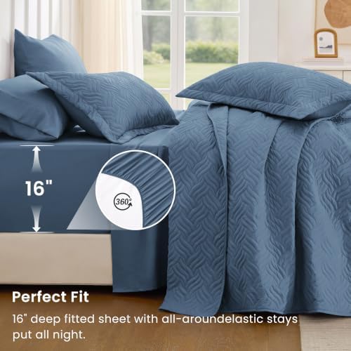 Love's cabin King Size Quilts Bedspreads, 7 Pieces Bed in a Bag, Misty Blue - Image 4