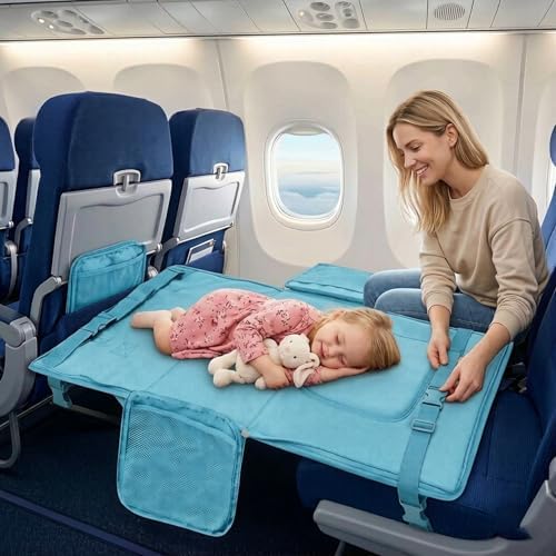 Inflatable Beds, Toddler Travel Bed, Toddler Airplane Bed, Portable Kids Airplane Seat Extender Travel with Pillow, Blue - Image 2