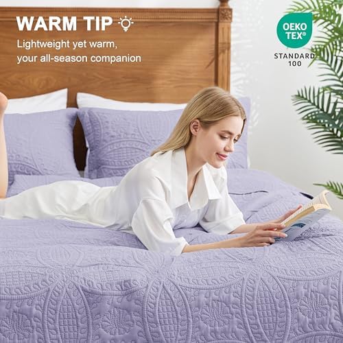 Love's cabin Twin Quilt Set Lavender Bedspreads Bedding Set - Soft Bed Lightweight Bedspread Comforter - Modern Style Coin Pattern Coverlet for All Season - 2 Pieces (1 Quilt, 1 Pillow Sham) - Image 4