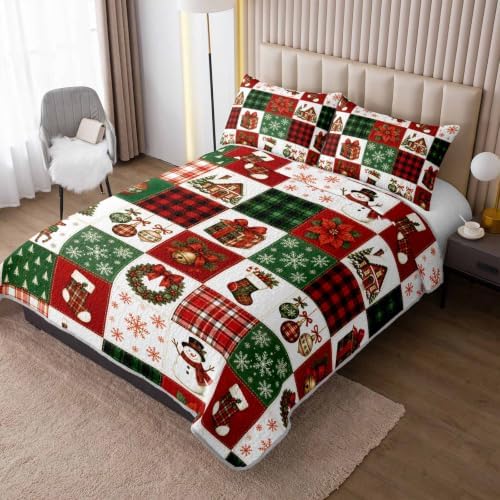 HOSIMA Christmas Bedspread Plaid Patchwork Quilt Queen with 2 Pillowcases. - Image 2