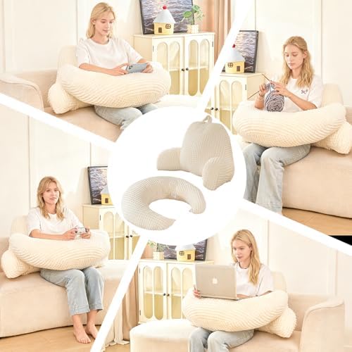 19" Reading Pillow for Bed,U Shaped Arm & Elbow Support,White Flannel - Image 5