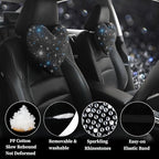 Car Headrest Neck Pillows Rhinestone Automobile Headrest Cover Car Headrest Neck Pillow for Driving with Bling Bling Crystal Car Accessories for Women, Girls and Ladies Black 2 Pieces - Image 2