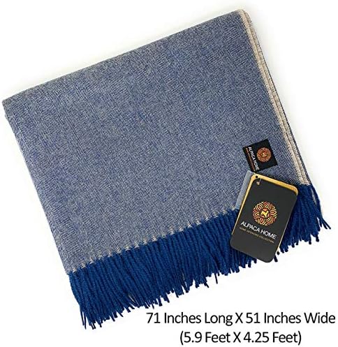 Alpaca Home | 100% Pure Baby Alpaca Eco Herringbone Sofa Throw Blanket, One Size 71" X 51" (Loyal Blue)… - Image 2