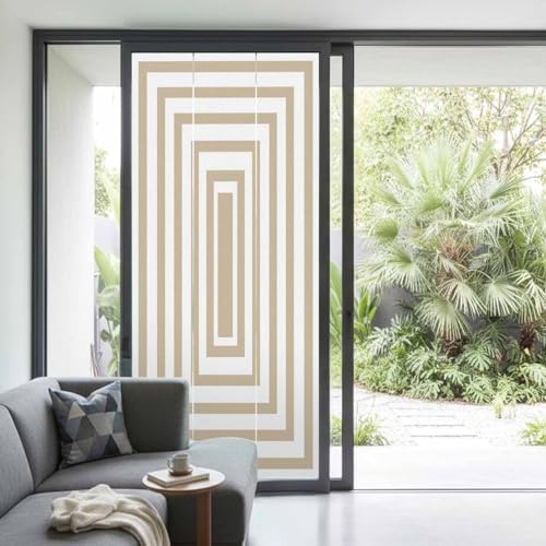 Window Privacy Film Frosted, Beige White Geometric Non-Adhesive Static Cling Window Tint, Square Minimalist Modern Insulated Windows Frosted Films for Living Room, 35.4 x 78.7 Inches - Image 2