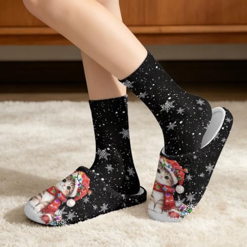 Jeiento Winter Fuzzy Slipper and Crew Socks for Women,Adult Slip-on Close Toe House Slipper,Flat Comfort home Slides - Image 2
