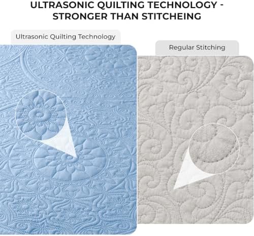 King Quilt Set Bedspread Coverlet Bedding Floral Light Blue 106"x96" - Image 3
