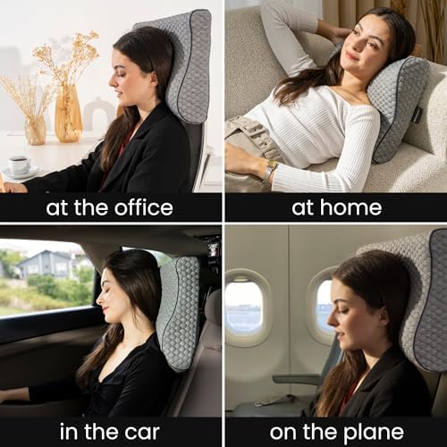 Memory Foam Travel Pillow with Washable Cover & Carry Bag – Compact, Soft & Breathable Neck Pillow for Airplane, Camping & Car (Gray- with Extra Gray Cotton Cover, 13.8x11.8x3.9/3.1 inches) - Image 6