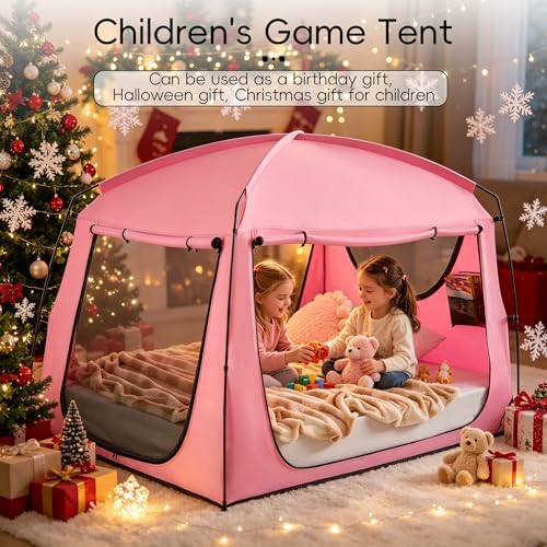 Privacy Sleep Indoor Bed Tent for Adults Kids, Portable Blackout 90% Canopy Tents with 3 Doors Breathable Mesh Windows - Image 4