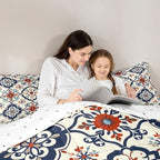 Erosebridal Mexican Tile Full Bedding Set,Colorful Talavera Tile Comforter Set for Kids Adults,Vintage Boho Floral Duvet Insert,Ethnic Mexico Style Bedroom Decor with 2 Pillowcases - Image 6