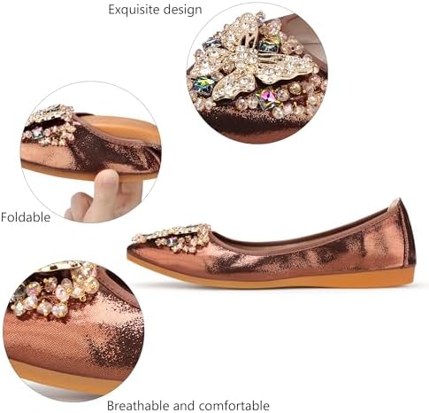 KUNWFNIX Women Ballet Flats Rhinestone Wedding Ballerina Shoes Foldable Sparkly Comfort Slip on Flat Shoes - Image 3