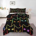 Erosebridal Cat Bedding Sets for Girls & Boys, Gradient Line Cute Cat Comforter Set for Teens & Kids, Animal Quilt Duvet Insert, 2 Pillow Cases, Black by Erosebridal