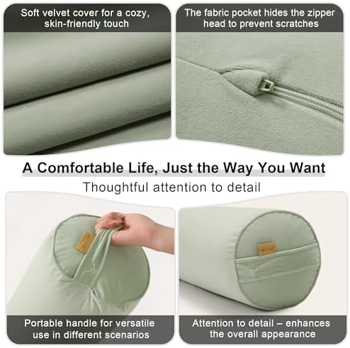 Body Pillow for Adults,Long Round Pillow,Big Cylindrical Pillow,Large Full Bolster Pillows for Side Sleepers (Celadon Green, 59"*7.87") - Image 5