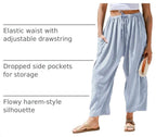 TARSE Womens Linen Wide Leg Striped Pants Casual Barrel Palazzo Harem Pants - Image 4