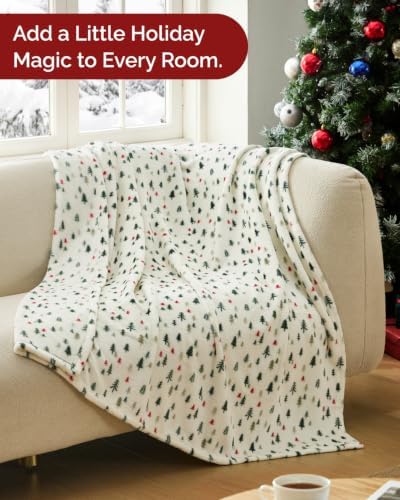 CGK Christmas Fleece Blanket Queen - Flannel Throw - Xmas Trees, 90x90 - Image 4