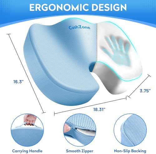 CushZone Memory Foam Seat Cushion for Office Chair & Car, Light Blue - Image 2
