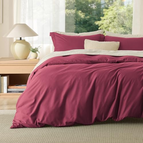 Bedsure Cal King Duvet Cover, Soft Double Brushed Bedding, Dark Red, 3Pcs by BEDSURE