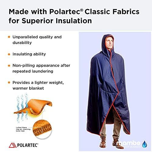 Mambe Extra Large Extreme Weather Hooded Blanket Navy and Charcoal - 100% Waterproof and Windproof with Premium Stuff Sack - for Stadiums and Watching Sports Activities - Machine Washable Fleece - Image 4
