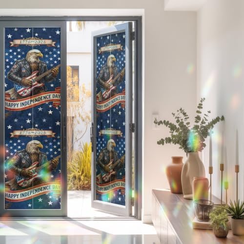 Independence Day Window Privacy Film Rainbow Static Cling Stain Glass Window Film for Glass Door, Decorative Heat Blocking Sunroof Decal Sticker for Car 29.5"x118" 250 Anniversary Eagles Abstract Blue - Image 3