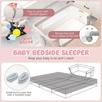 BABY JOY Bassinet Bedside Sleeper, 3 in 1 Folding Crib w/Adjustable Height, Mattress, Lockable Wheels, Storage Pocket & Carry Bag for Infant Newborn, Stationary & Rock, Portable Baby Bassinet (Beige) - Image 3