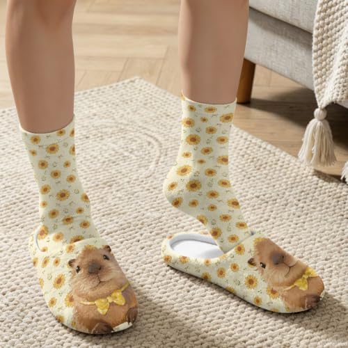 Womens Fuzzy Slipper with Socks Warm Cozy House Slipper and Socks Set Plush Winter Shoes for Indoor - Image 3
