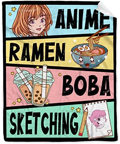 Anime Throw Blanket, Anime Gifts for Girls, Kawaii Ramen Sketching Decor by AIBILEEN