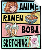 Anime Throw Blanket, Anime Gifts for Girls, Kawaii Ramen Sketching Decor by AIBILEEN