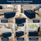 ALASDO 30 Inch Folding Storage Ottoman Bench with Hidden Storage, Velvet Storage Ottoman Foot Rest Stool, End of Bed Bench for Bedroom, Living Room, Entryway and Closet, Navy Blue - Image 6
