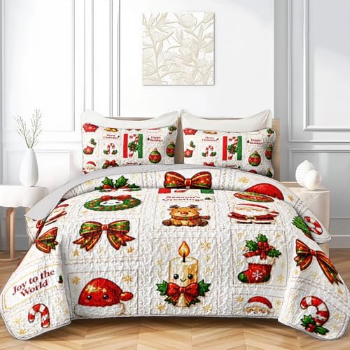 HOSIMA Cartoon Christmas Quilt Set Full,Cute Bedspread with 2 Pillowcases. by HOSIMA