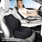 Upgrade Large Car Seat Cushion and Lumbar Support Pillow, Ergonomic Memory Foam Driving Seat Cushion for Back & Sciatica Pain Relief, Non-Slip Washable Seat Cushion for Car, Driver, Office-Black - Image 2