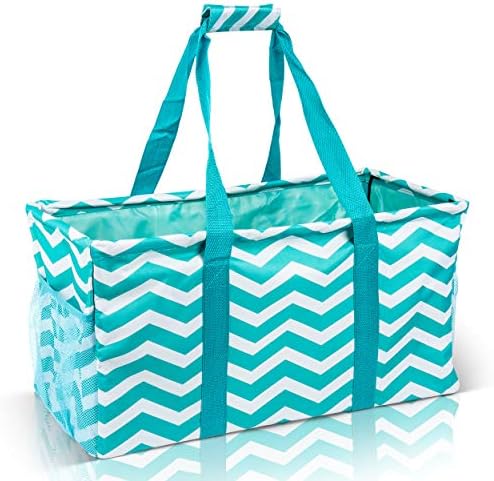 Extra Large Utility Tote Bag - Oversized Collapsible Beach Bag - Chevron Teal by Lucazzi