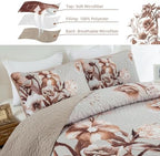 Drucon Khaki Quilt Set King Size Bedding Set 3 Pieces Boho Floral Quilt - Image 5