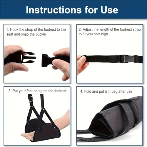 Portable Foot Rest Hammock for Travel – Airplane Pad, Car Footrest, Leg & Hanging Strap Accessory for Airplane, Office, Under Desk, Car(Black 2PCS) - Image 2