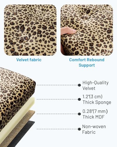 Bsketa Storage Ottoman, 17" Folding Velvet Foot Rest,Leopard Print 2 Pack - Image 4