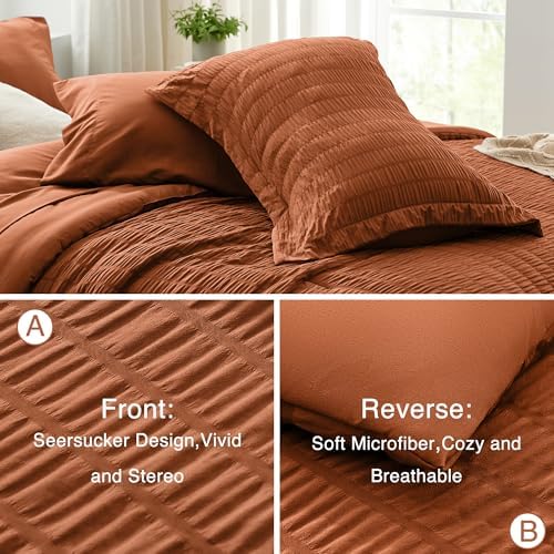 Love's cabin Seersucker Terracotta Twin Comforter Set, 5-Piece Bed in a Bag - Image 5