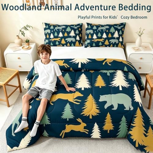 Feelyou Moose Fox Comforter Set Twin Size Soft Kids Nature Woodland Wild Animal Bedding Set with Pillow Case Farmhouse Bear Bathroom Lightweight Breathable Comforter - Image 5