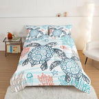 HOSIMA Kids Sea Turtle Comforter Queen,Coastal Bedding with 2 Pillowcases. - Image 2