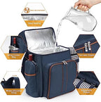 Picnic Backpack for 4, Insulated Cooler Bag with Blanket, Navy Blue - Image 3