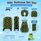 5PCS Kids Luggage Boys Suitcase Set, 16" Hardside Carry-on Dinosaur - Image 5
