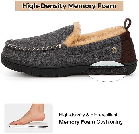 HomeTop Men's Moccasin Slippers Memory Foam Warm Fleece Indoor Outdoor - Image 5