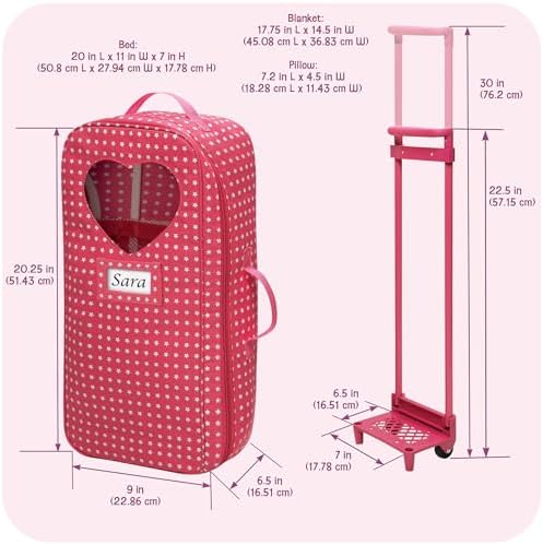 Badger Basket Toy Doll Travel Trolley and Carrier for 18 Inch Dolls - Rolling Suitcase with Removable Wheels, Carrying Straps, and Spacious Storage - Best for On-The-Go Playtime Fun - Image 4